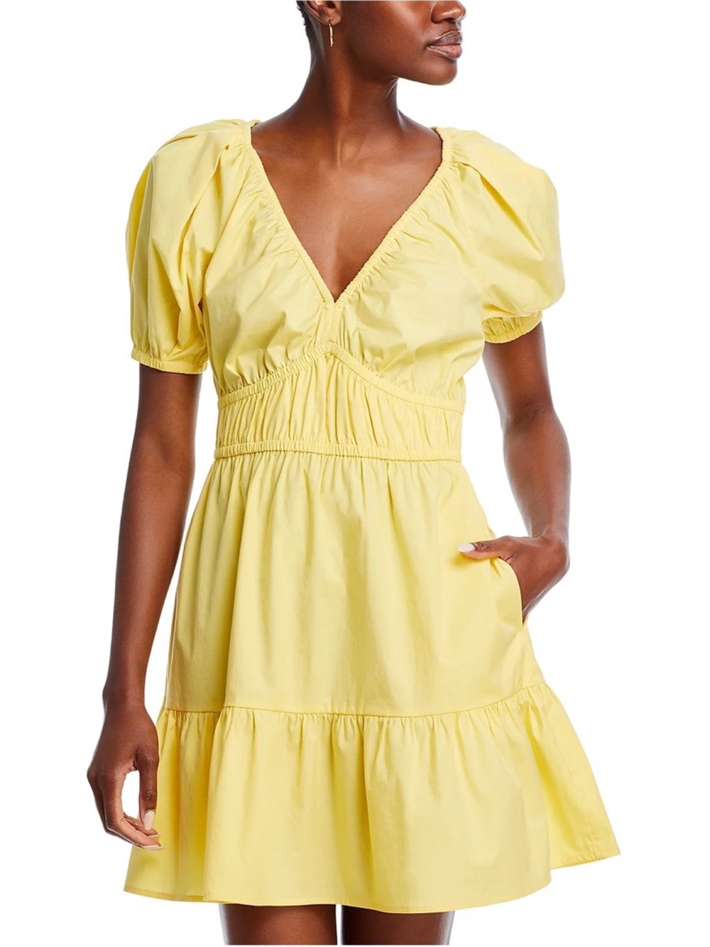 NWOT Yellow Puff-Sleeve V-Neck Mini Dress